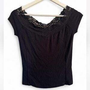 Free People Black Lace Trim Top